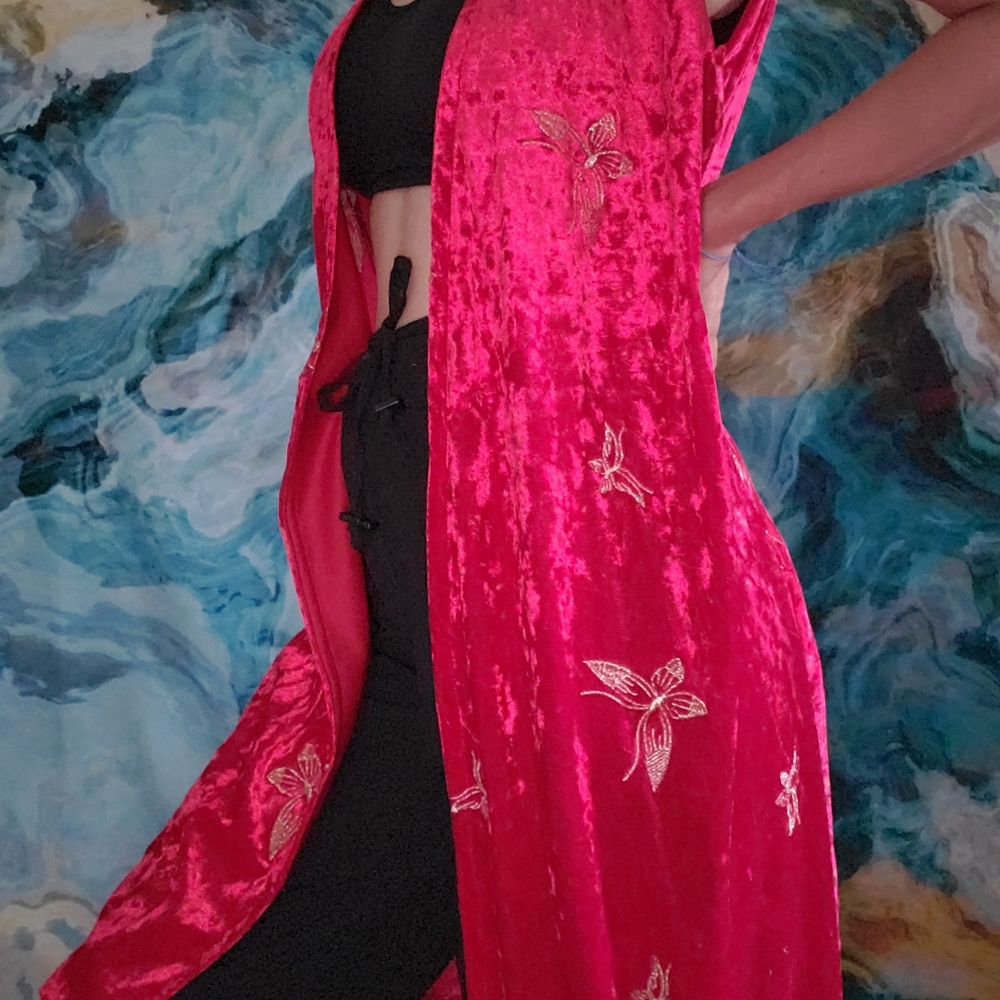 Red velvet butterfly stitched vest dress